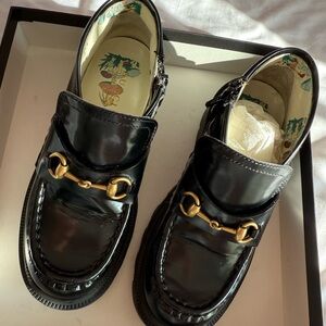 Gucci Kids Black Leather Boots with Gold Accents